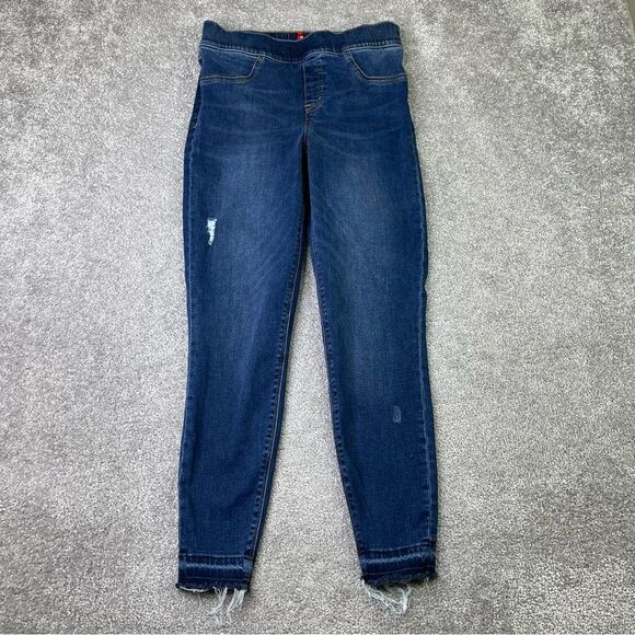 Spanx Jeans Womens Medium Blue Skinny High Rise Tummy Control Pull On Dark Wash - Picture 1 of 15